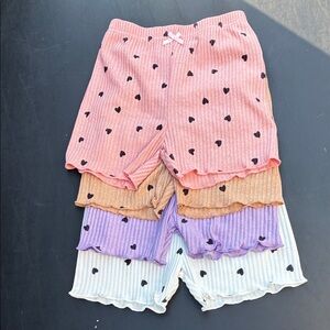 Kids Heart Print Shorts Set - Pink, Tan, Purple, White 4 Pack